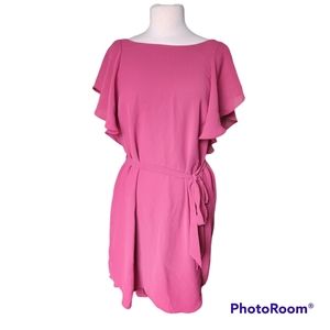 WHITE HOUSE BLACK MARKET FLOUNCE-SLEEVE SOFT SHIFT DRESS WILD FLOWER PINK 14 GUC